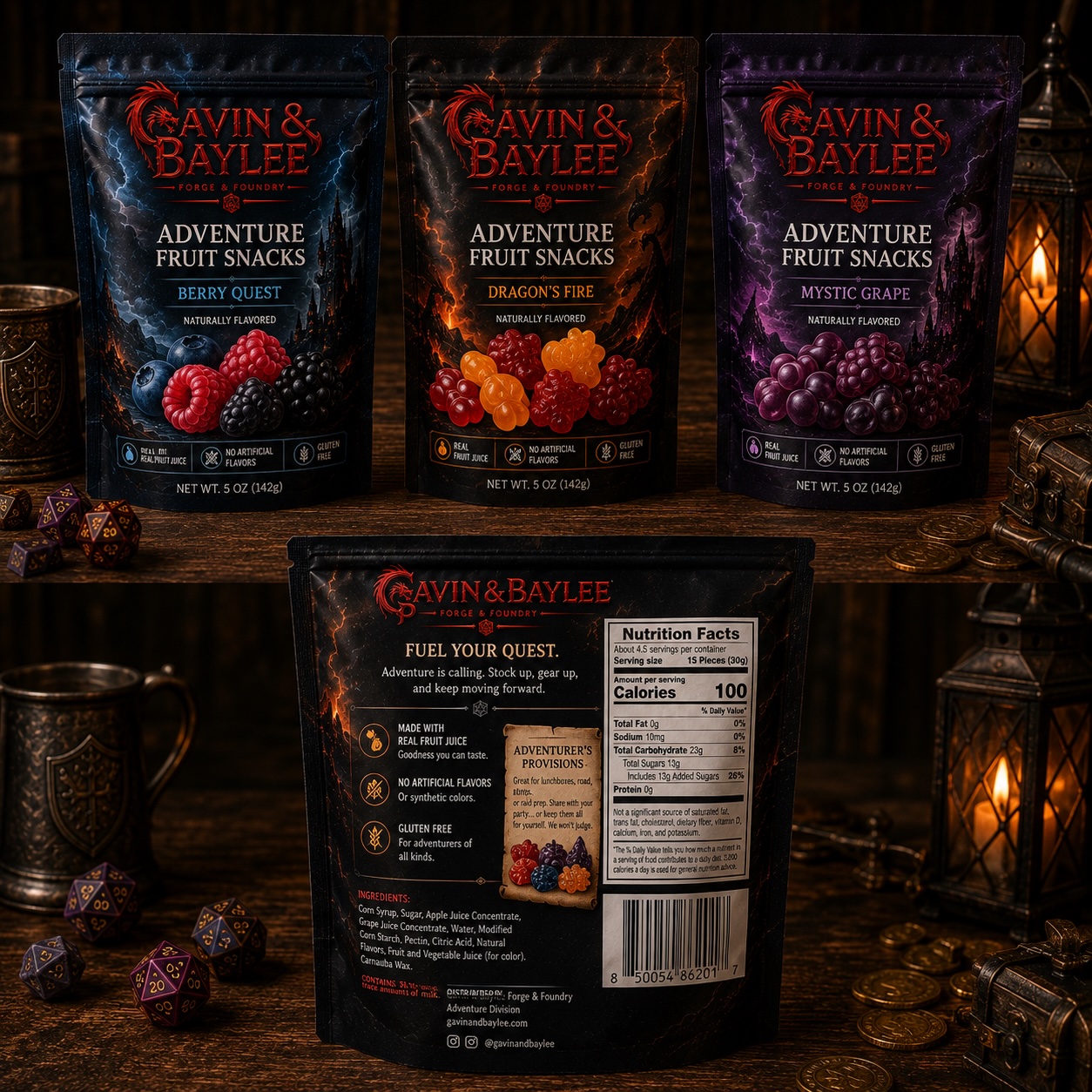 Gavin and Baylee Adventure Fruit Snacks lineup